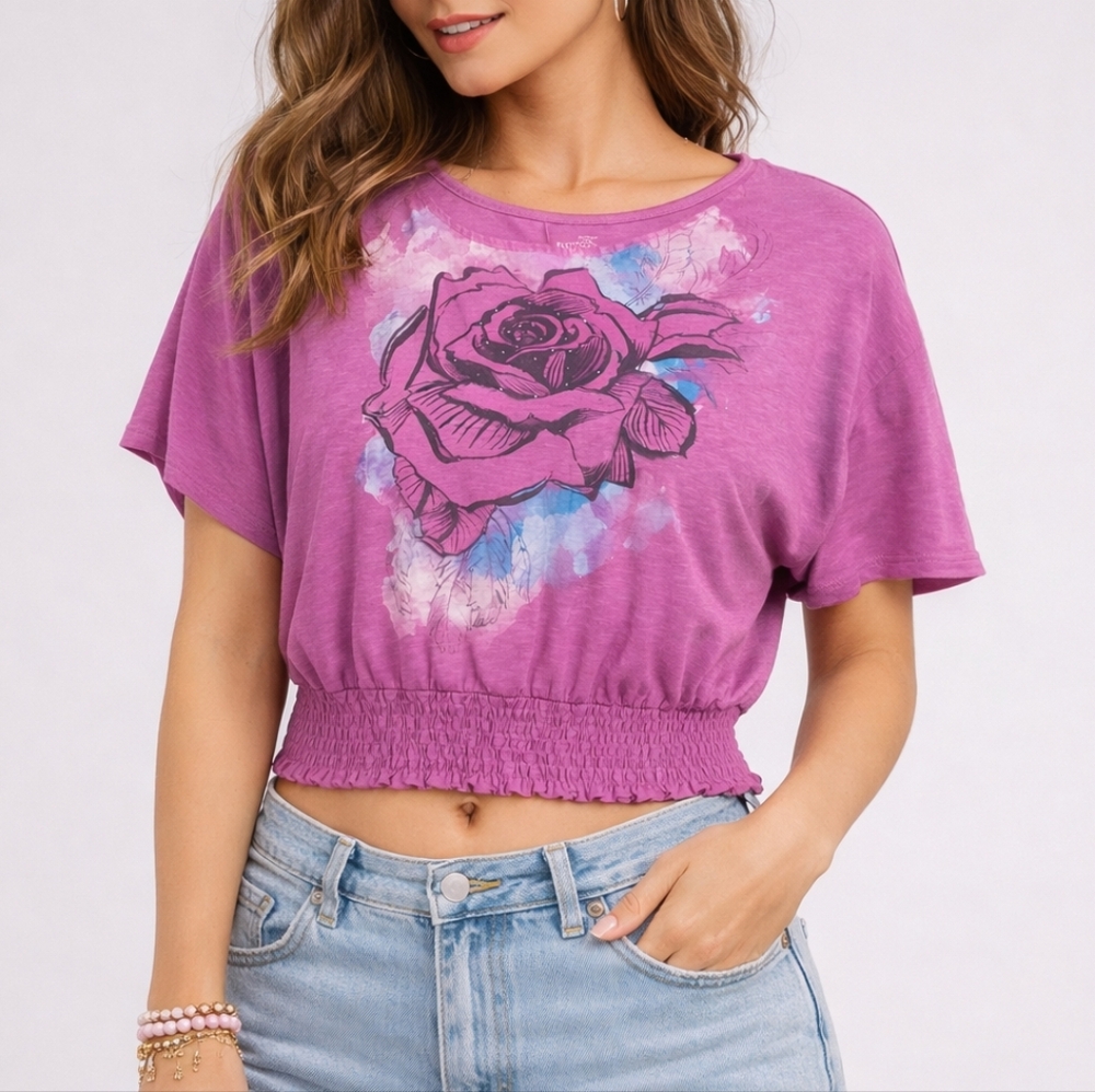 Faded Glory Purple Floral Crop Top